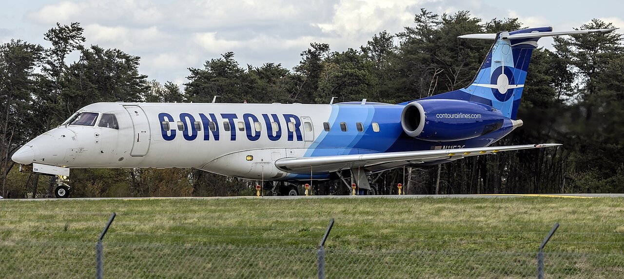 File photo: A Contour Airlines Embraer ERJ-135LR prepares for takeoff at Baltimore-Washington International Thurgood Marshall Airport in Maryland. Illustrative context; not a photograph of the reported event.