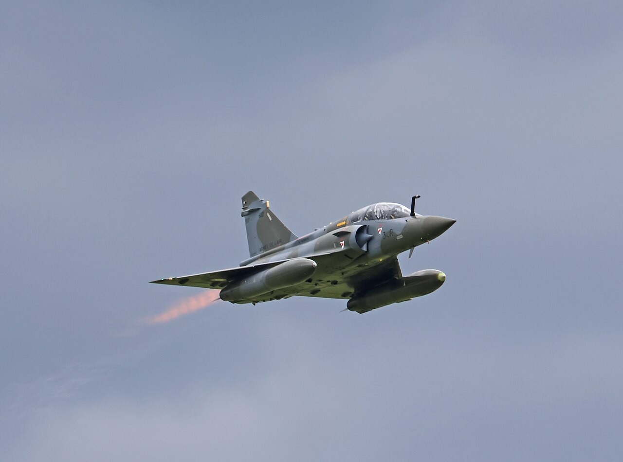 File photo: File photograph of a French Mirage 2000D fighter aircraft in flight during the 2024 Cosford Air Show. Illustrative context; not a photograph of the reported event.